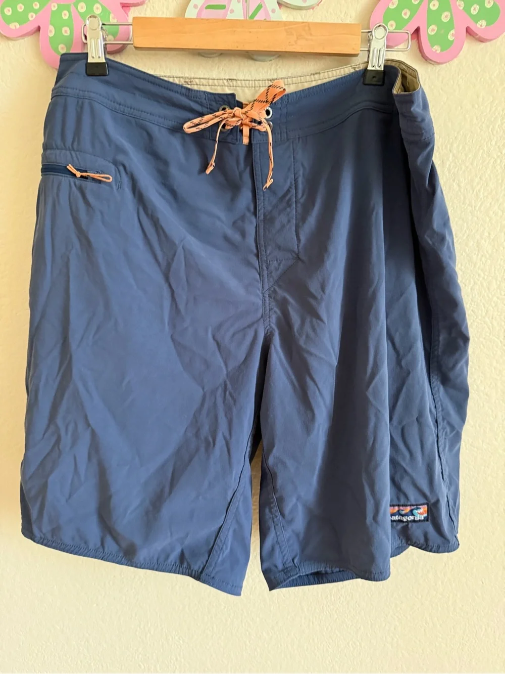 Patagonia Navy Board Shorts with Peach Drawstring Size 38